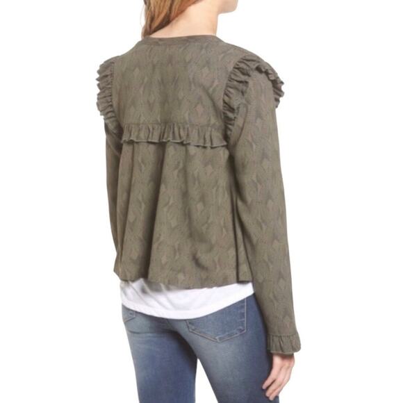 HINGE/NORDSTROM Women’s Ruffle Trim Cropped Zip Front Jacket Green Size Small - Picture 2 of 13